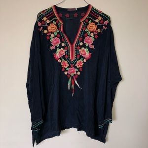 Johnny Was Blossom Embroidered Blouse in Deep Dawn